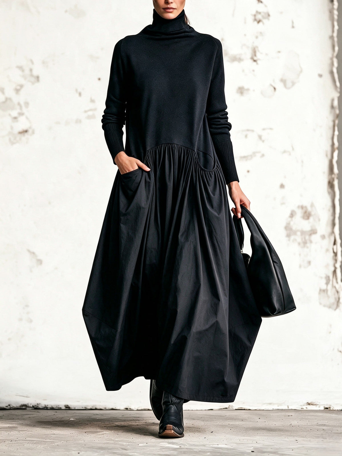 ODETTE | HIGH-NECK FLOWING MAXI DRESS
