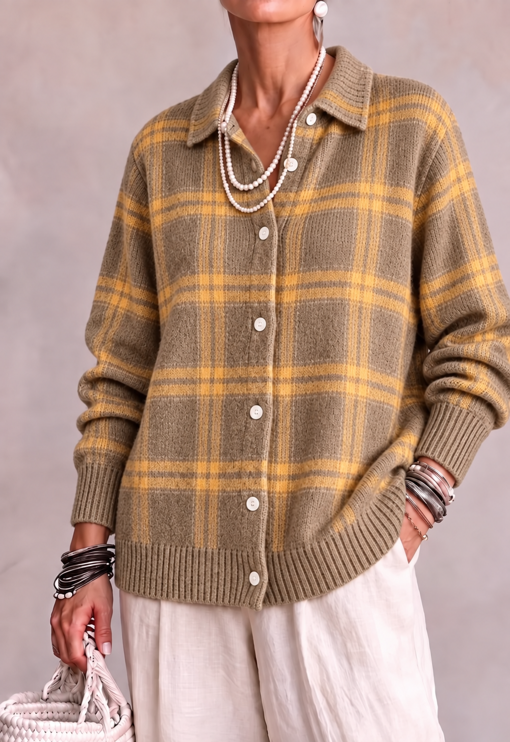 EVELYN | CHECKED BUTTON KNIT CARDIGAN