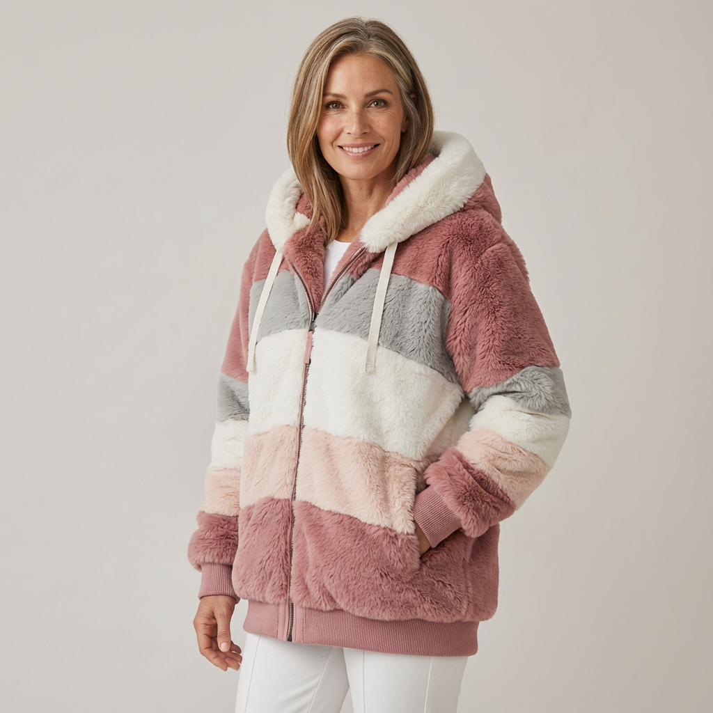 LOUISE | COLOUR BLOCK HOODED FLEECE JACKET