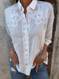 MARGOT | WHITE LACE EMBROIDERED BUTTON-UP BLOUSE