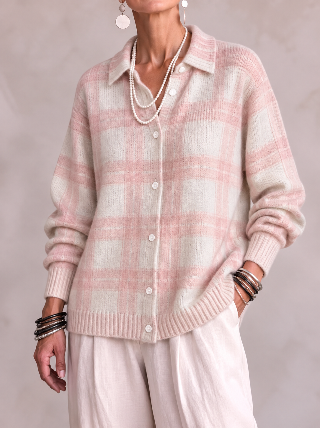 EVELYN | CHECKED BUTTON KNIT CARDIGAN