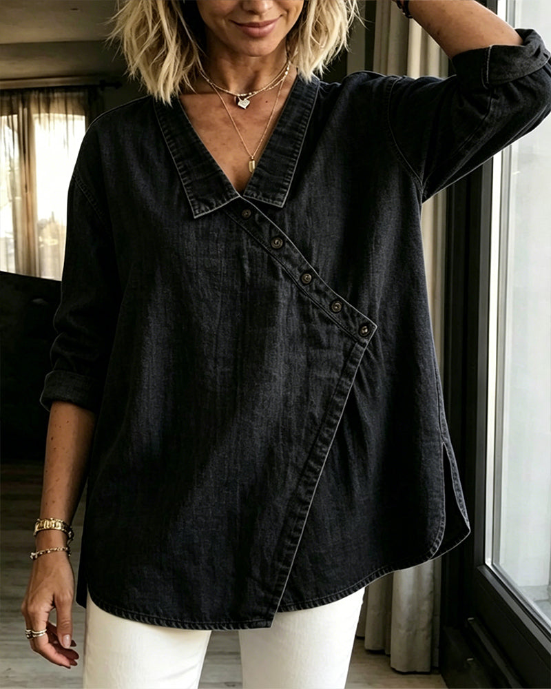 ISABEL | RELAXED BUTTON-NECK BLOUSE