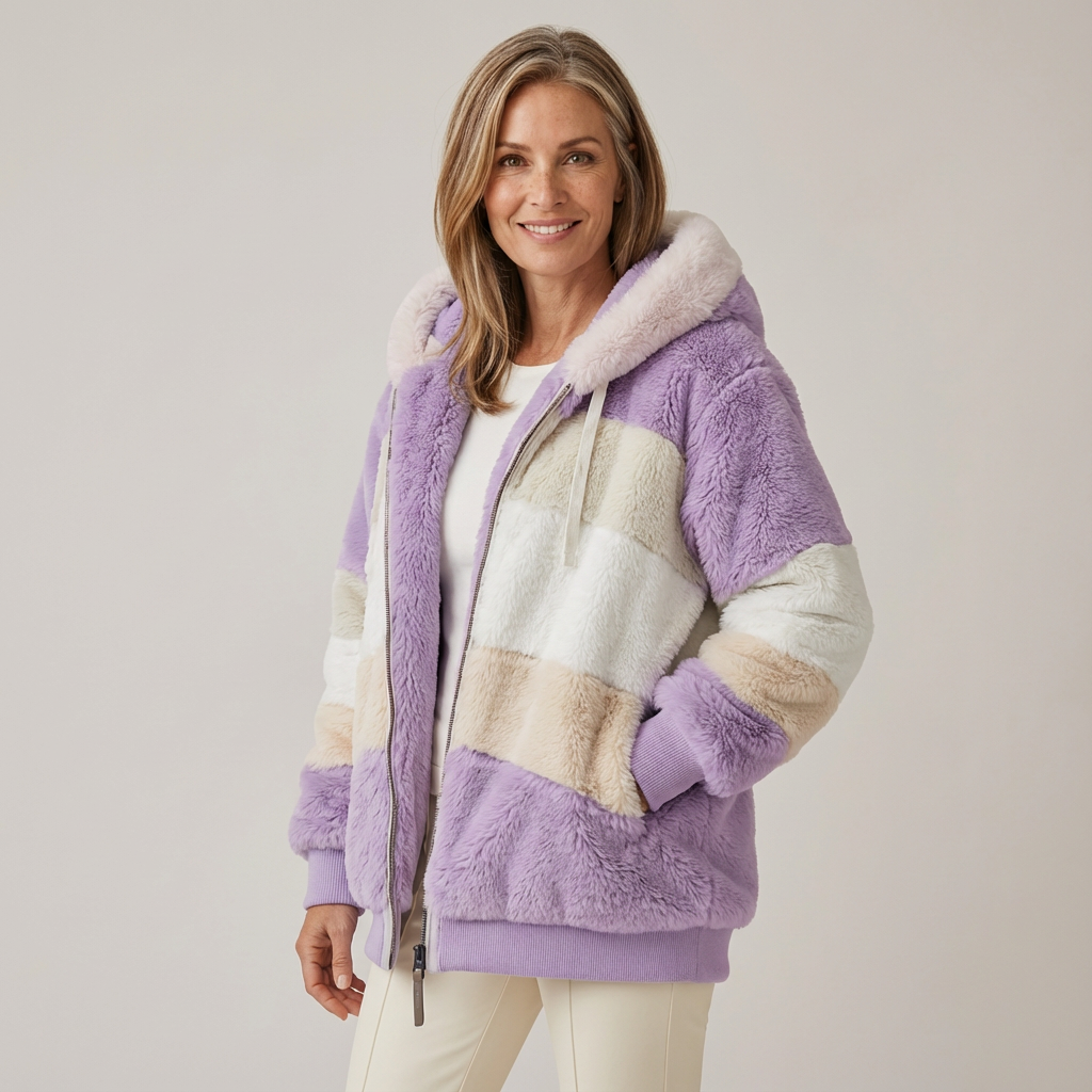 LOUISE | COLOUR BLOCK HOODED FLEECE JACKET