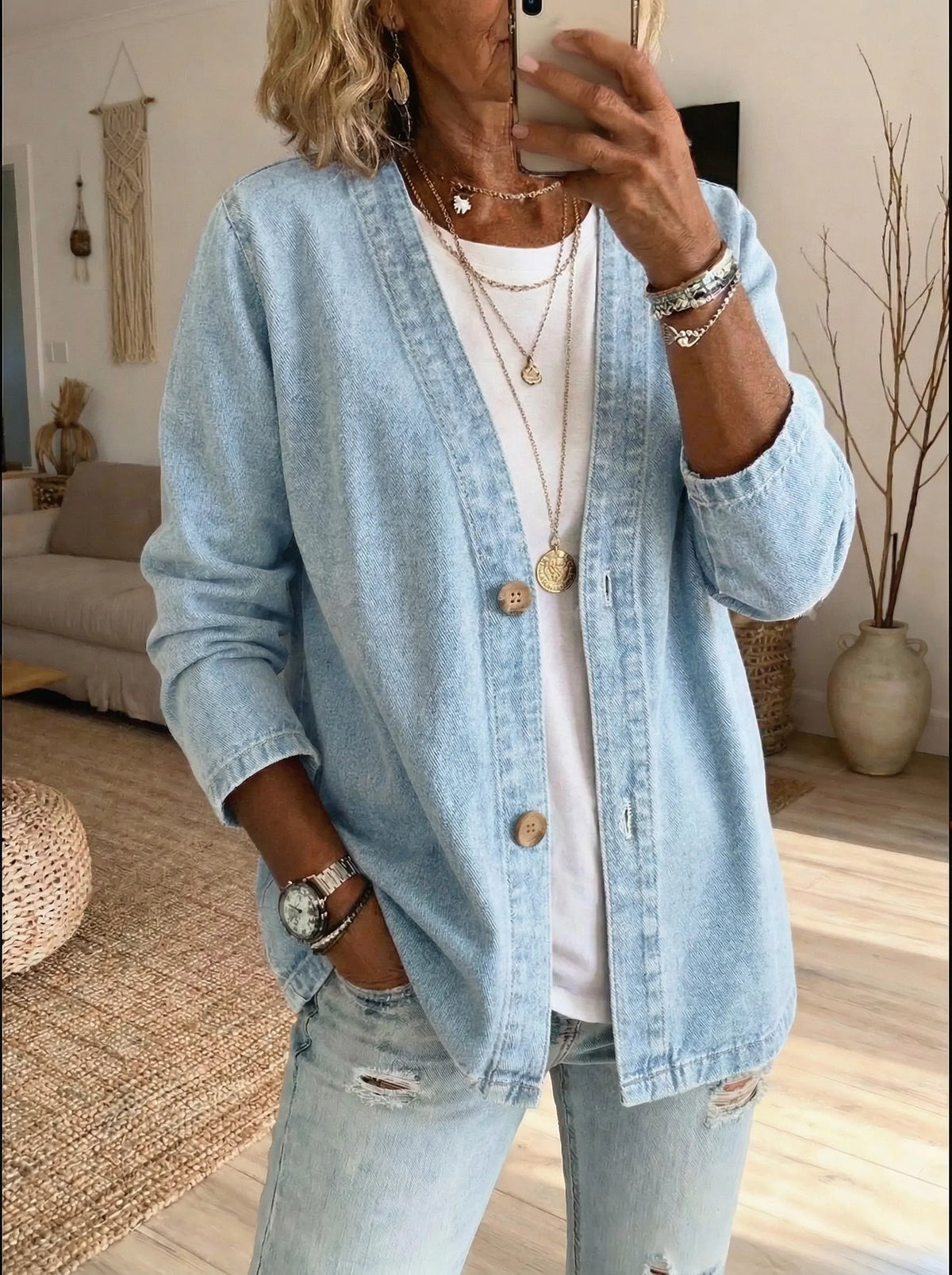 HELEN | DENIM CLASSIC BUTTON CARDIGAN