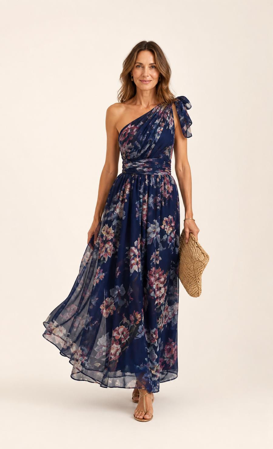 Navy Blue One-Shoulder Maxi Dress
