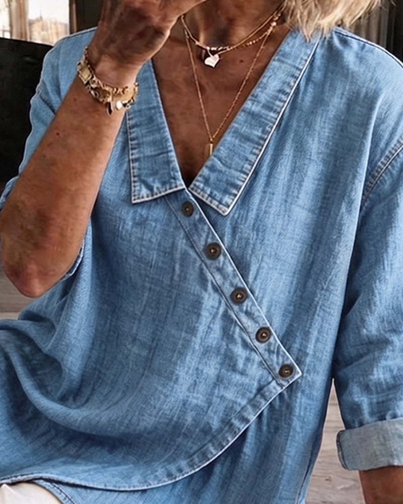 ISABEL | RELAXED BUTTON-NECK BLOUSE