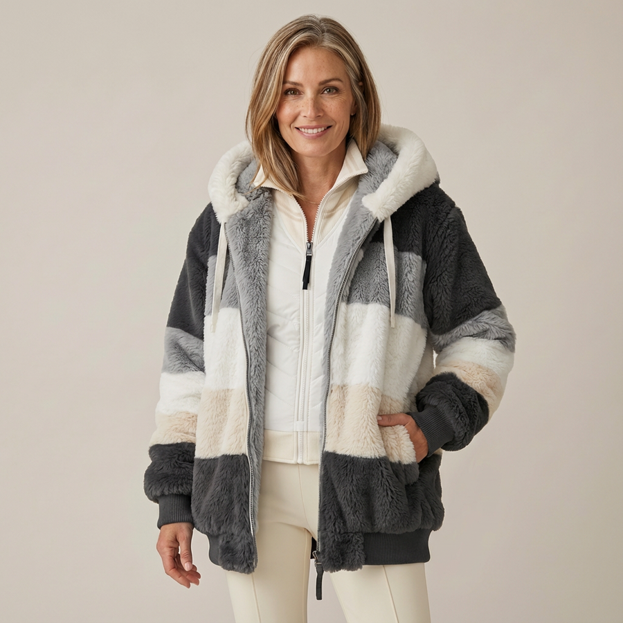 LOUISE | COLOUR BLOCK HOODED FLEECE JACKET