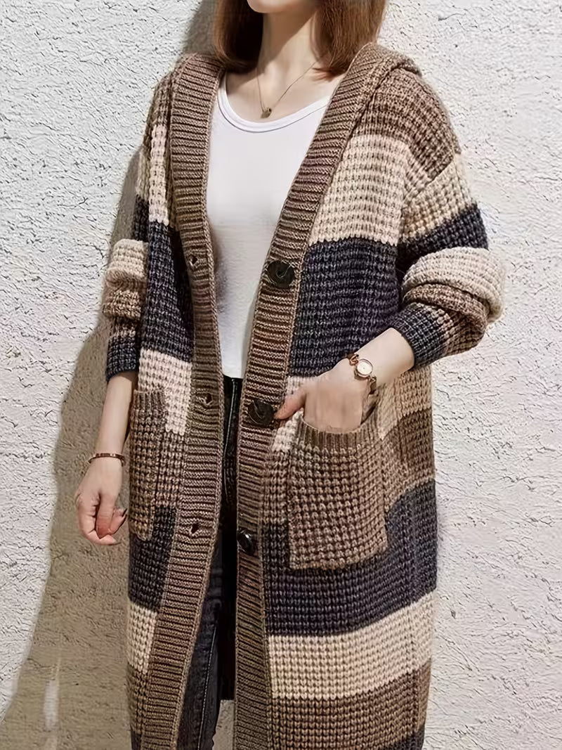SARAH | MID-LENGTH HOODED CHUNKY KNIT CARDIGAN