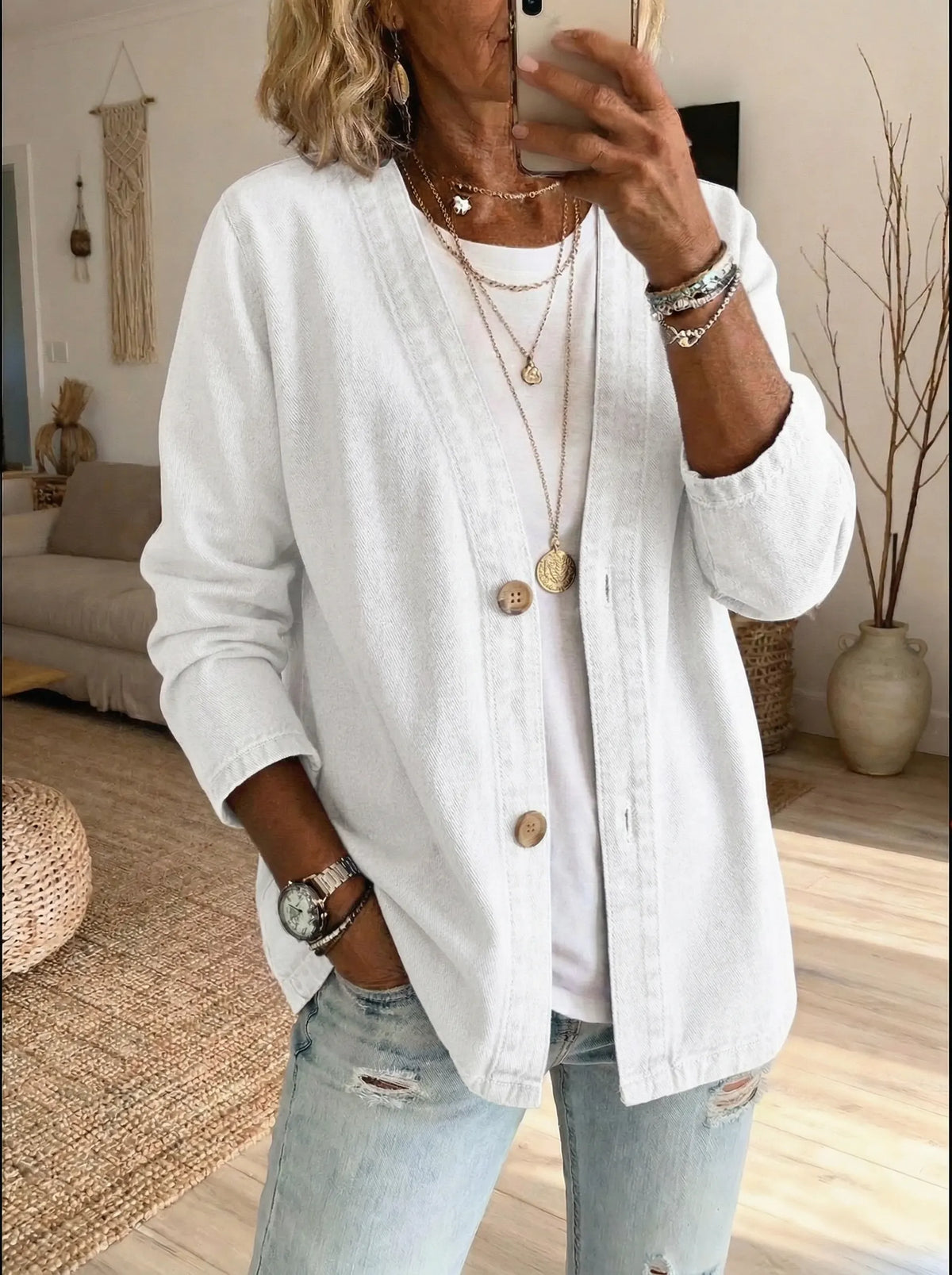 HELEN | DENIM CLASSIC BUTTON CARDIGAN