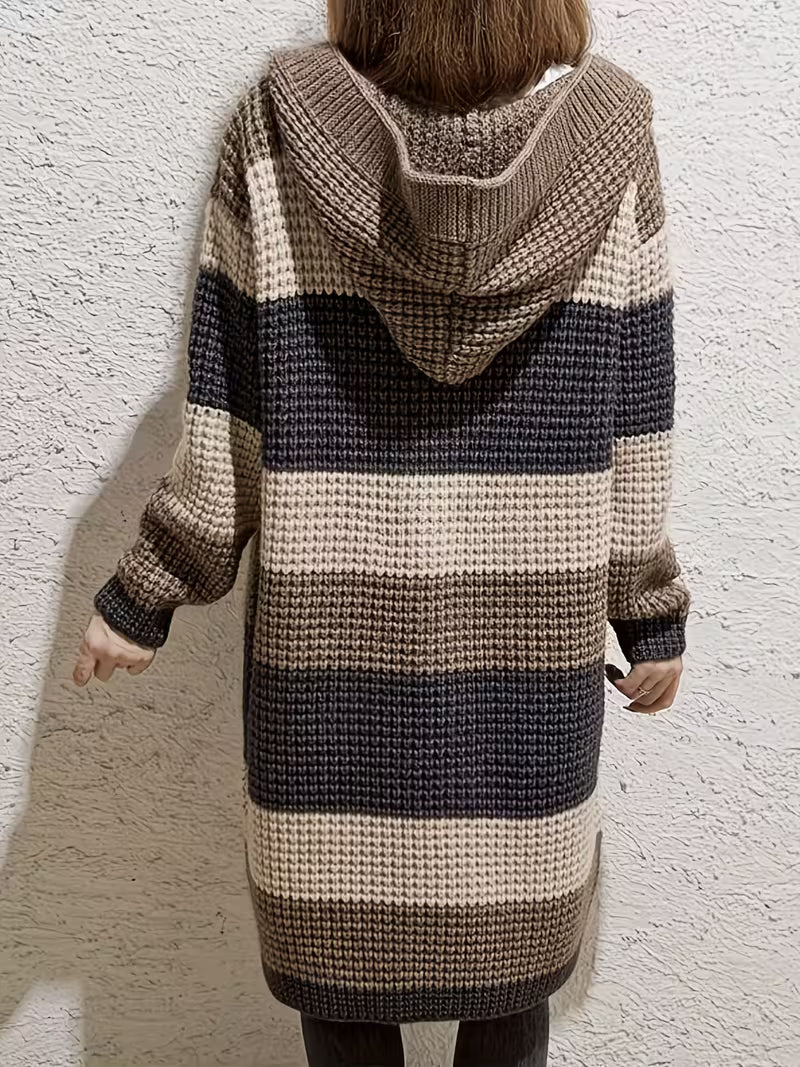 SARAH | MID-LENGTH HOODED CHUNKY KNIT CARDIGAN