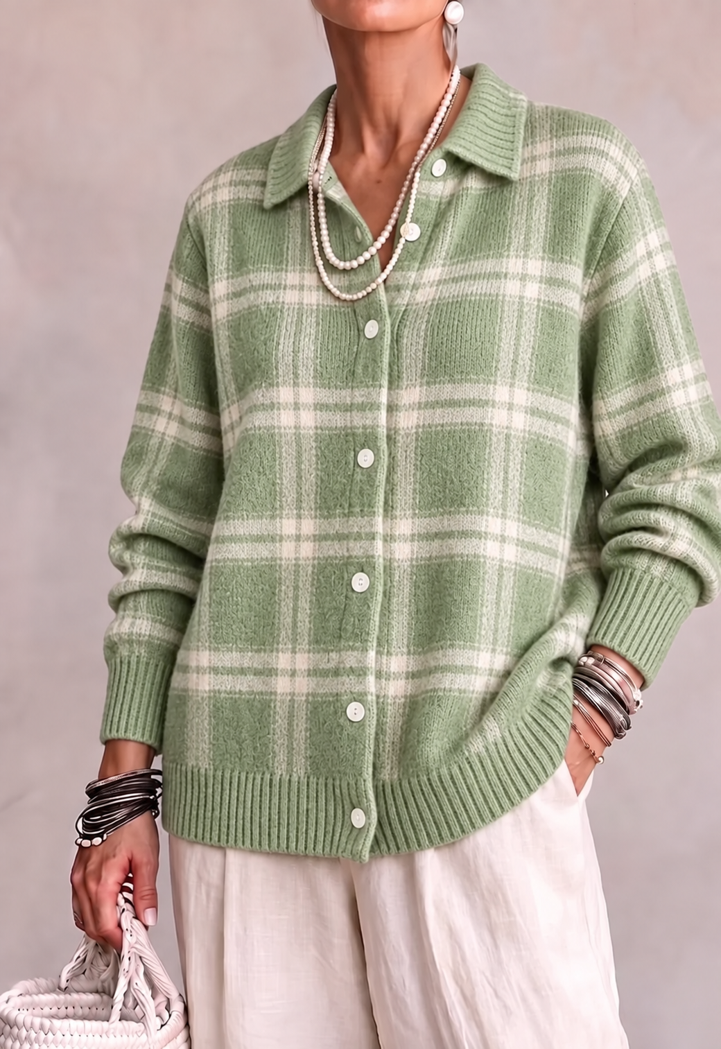 EVELYN | CHECKED BUTTON KNIT CARDIGAN
