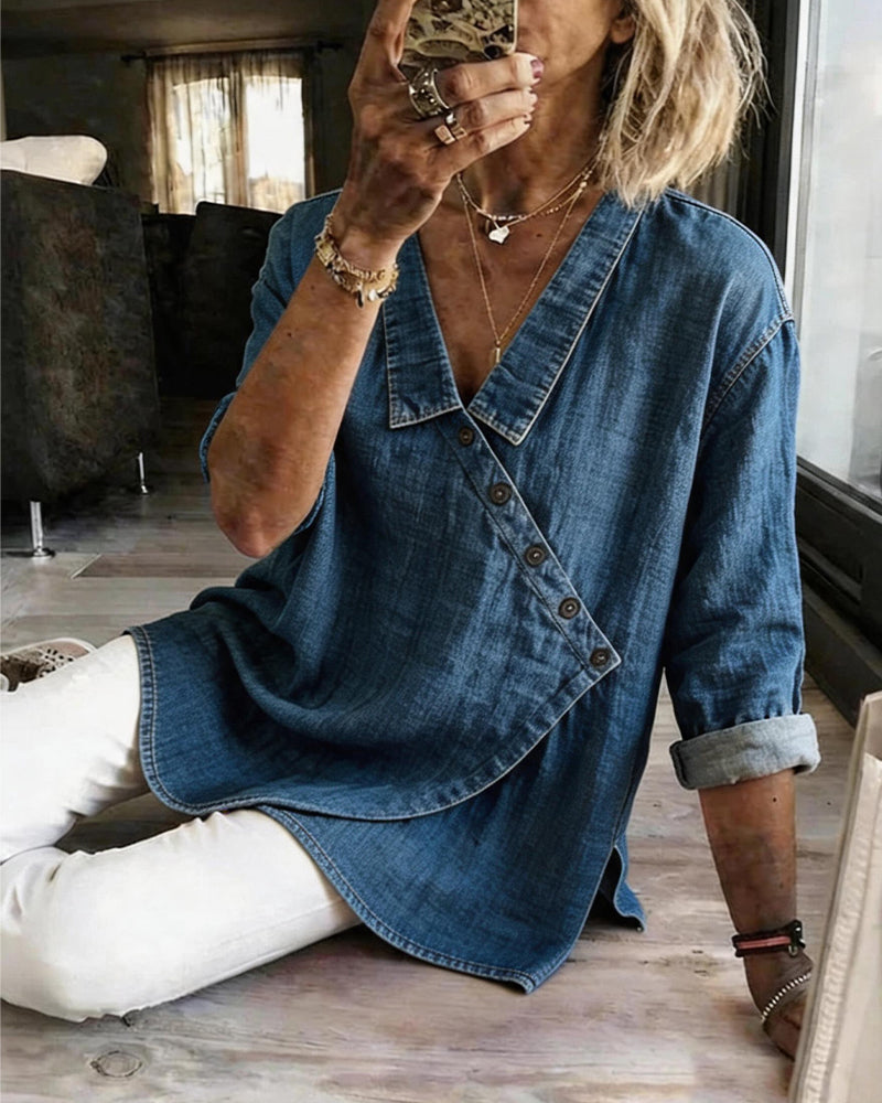 ISABEL | RELAXED BUTTON-NECK BLOUSE