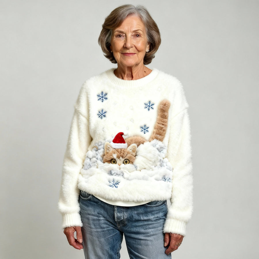 LOTTIE | CASUAL FLANNEL JUMPER WITH CHRISTMAS CAT PRINT FOR WOMEN