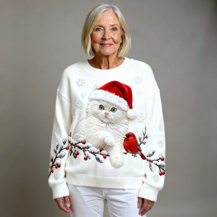 HOLLY | CASUAL FLANNEL CHRISTMAS CAT ART JUMPER FOR WOMEN