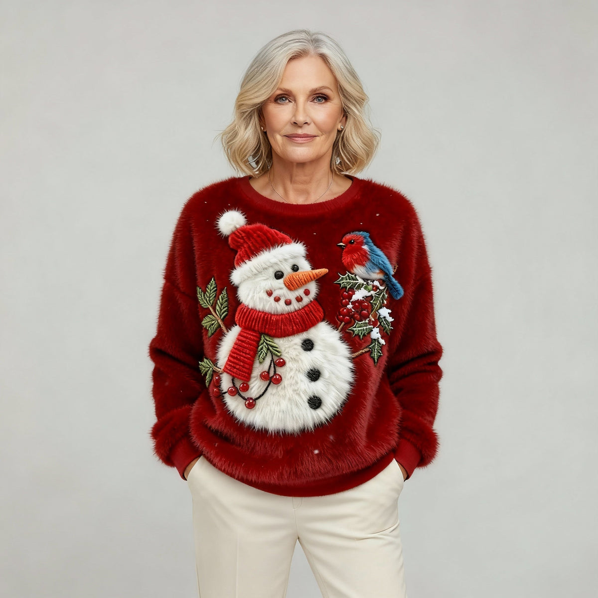 WINNIE | FLANNEL JUMPER SNOWMAN AND BIRDS ART FOR WOMEN