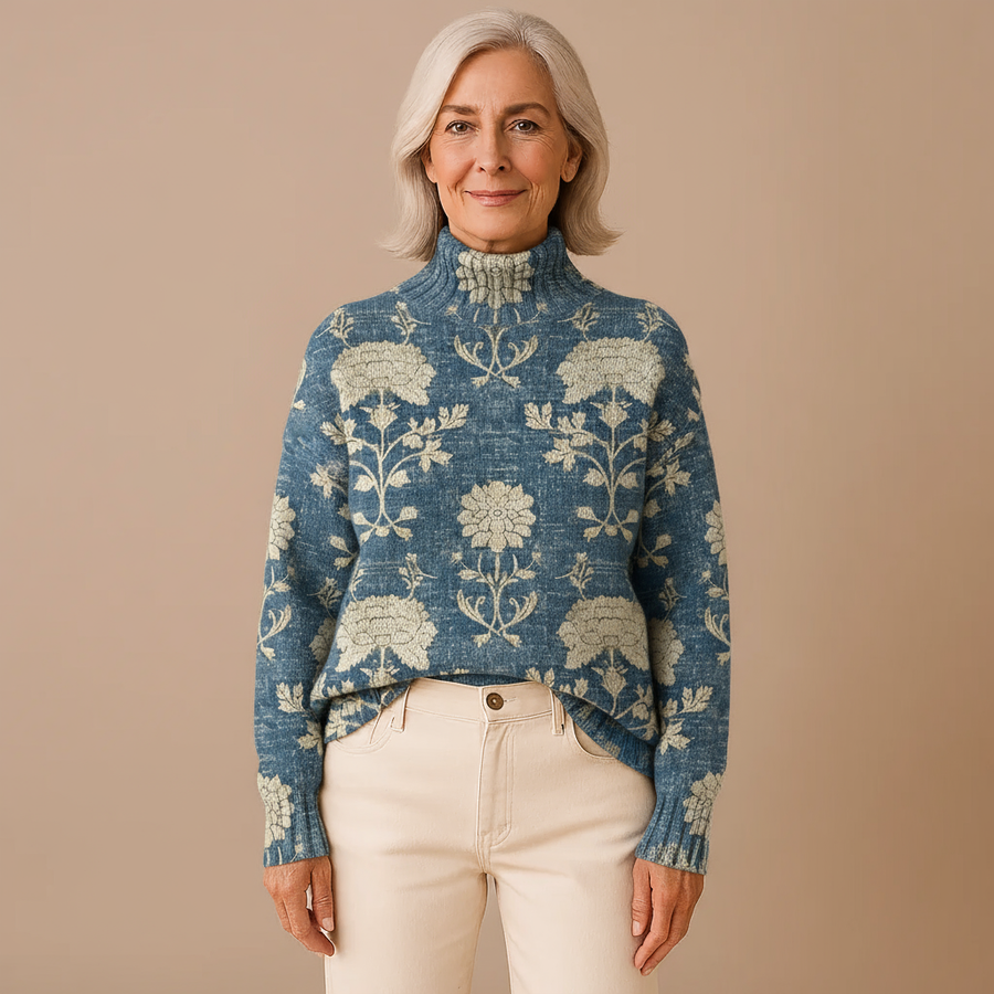 GEORGIA | TIMELESS FLORAL KNIT TURTLENECK SWEATER