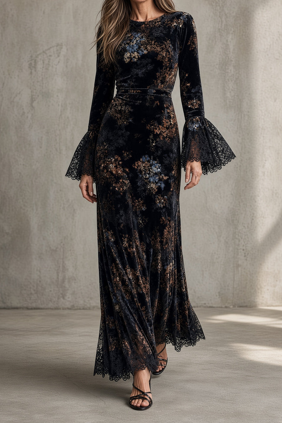 VIOLA | ELEGANT FLORAL VELVET MAXI DRESS