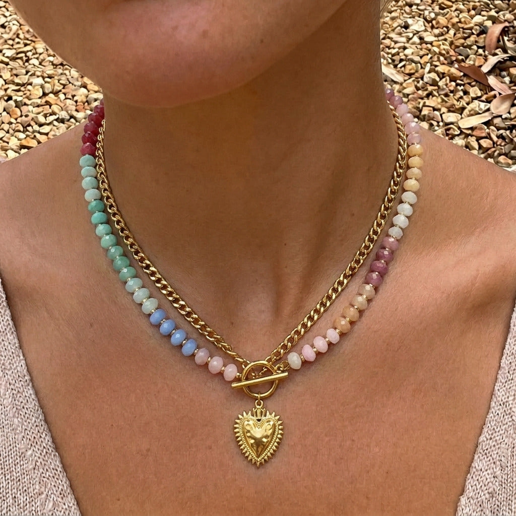 Pastel Bead Heart Necklace
