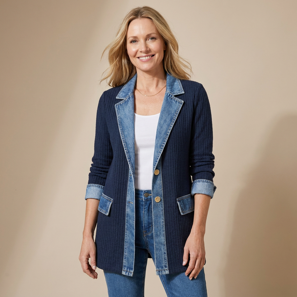 VIVIAN | DENIM DETAIL KNITTED BLAZER