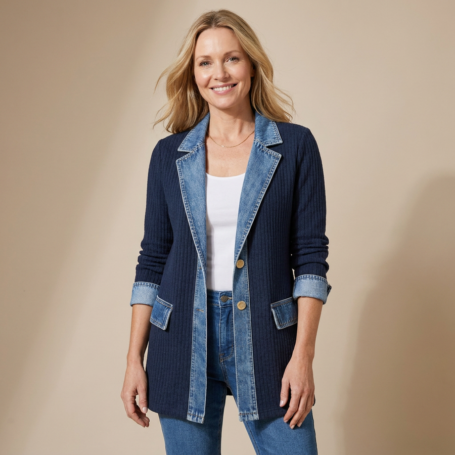 VIVIAN | DENIM DETAIL KNITTED BLAZER