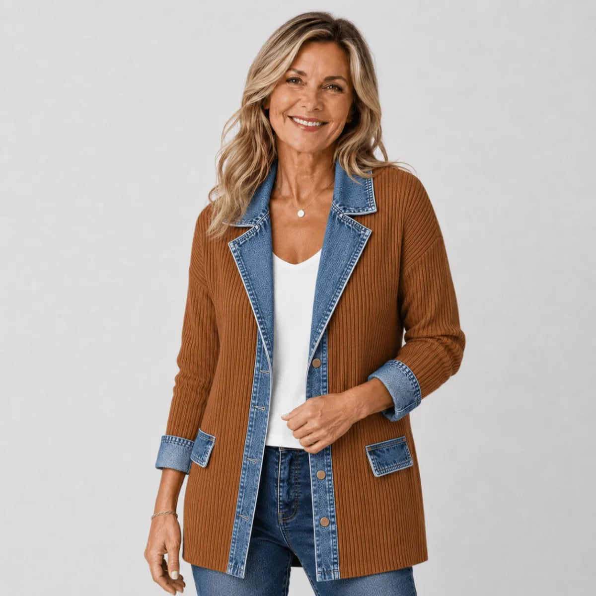 VIVIAN | DENIM DETAIL KNITTED BLAZER