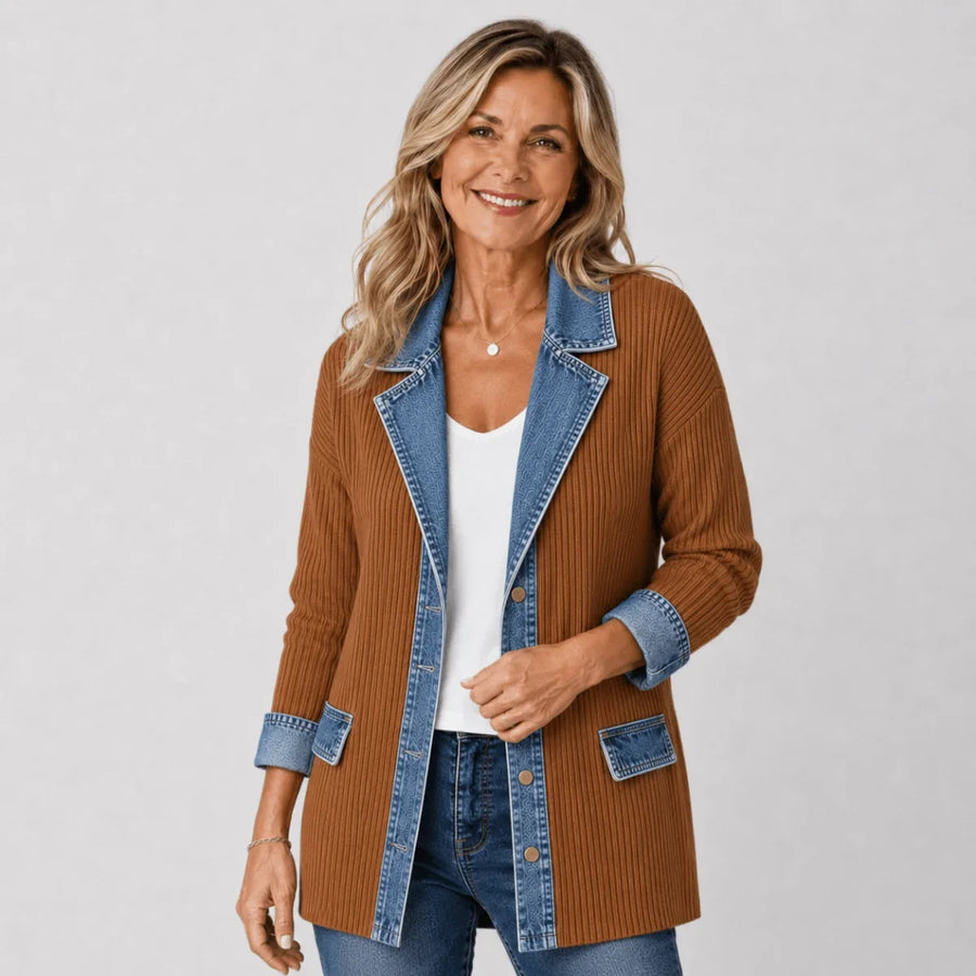 VIVIAN | DENIM DETAIL KNITTED BLAZER