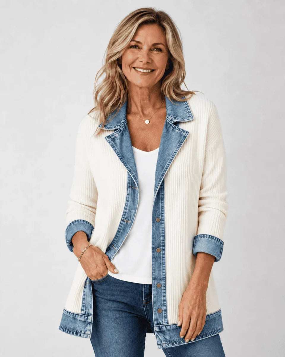 VIVIAN | DENIM DETAIL KNITTED BLAZER