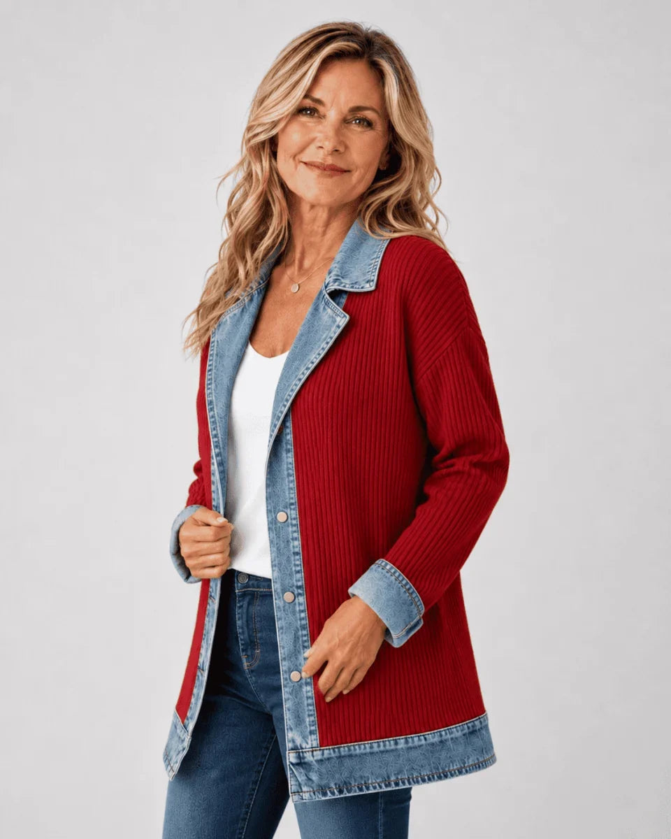 VIVIAN | DENIM DETAIL KNITTED BLAZER
