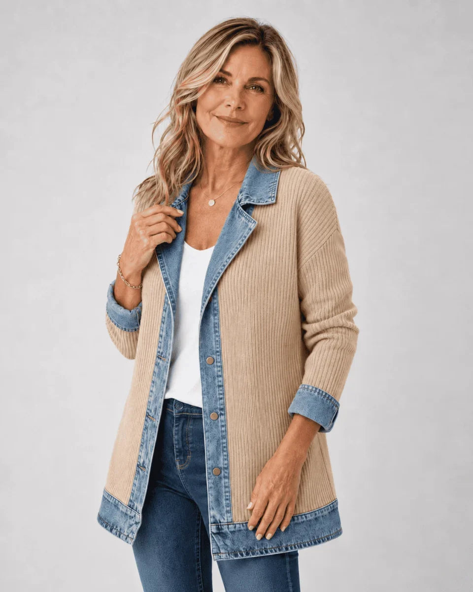 VIVIAN | DENIM DETAIL KNITTED BLAZER