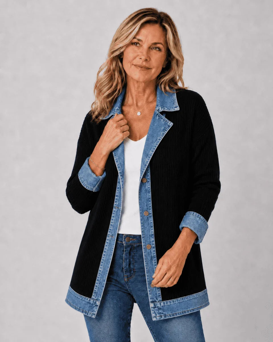 VIVIAN | DENIM DETAIL KNITTED BLAZER
