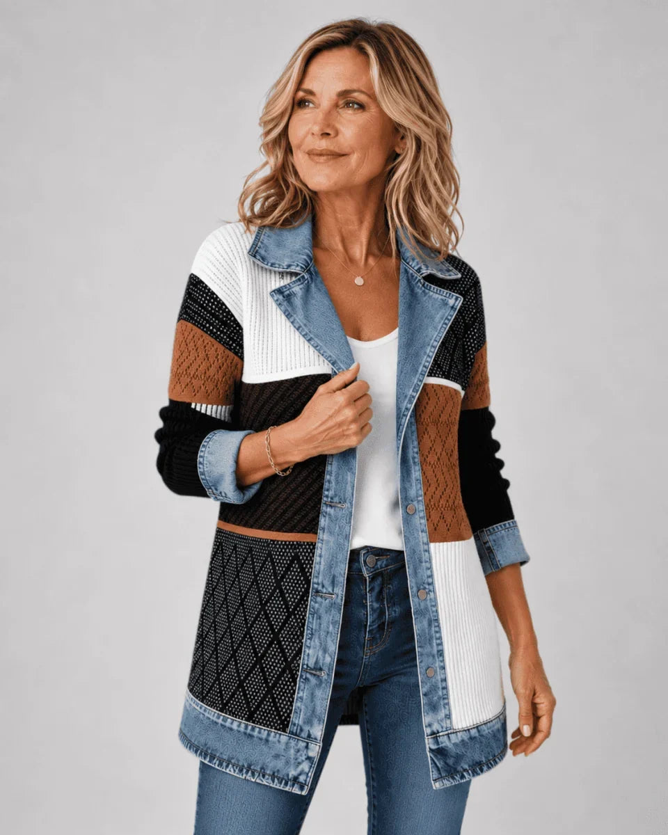 VIVIAN | DENIM DETAIL KNITTED BLAZER