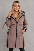 FLORENCE | SOPHISTICATED HOODED WATERPROOF JACKET WITH CHECK TRIM