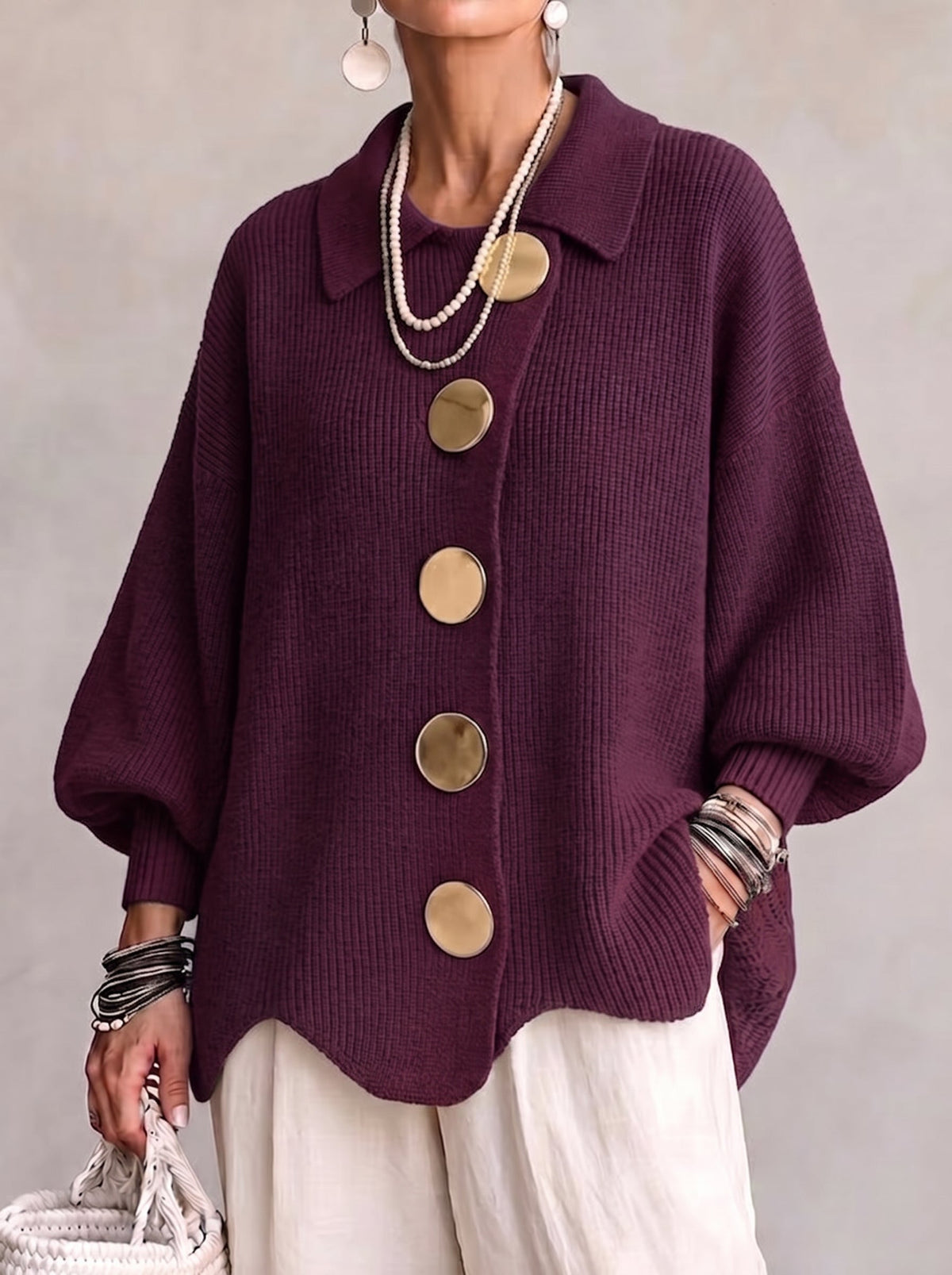 BEATRICE | ELEGANT OVERSIZED BUTTON CARDIGAN