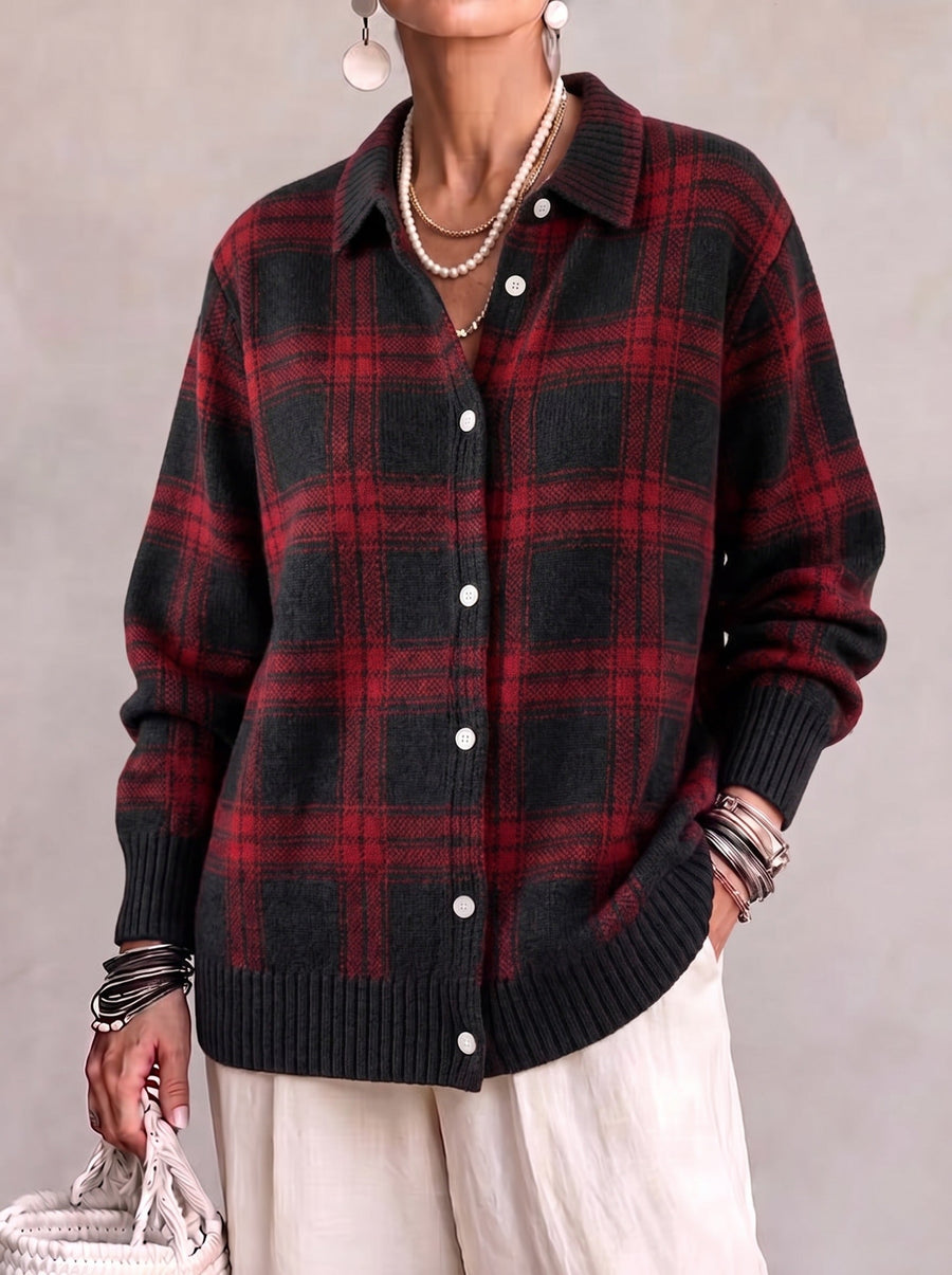 EVELYN | CHECKED BUTTON KNIT CARDIGAN