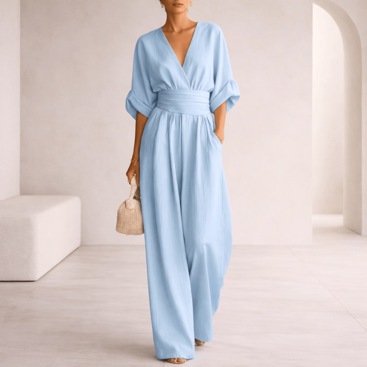 AURELIA | ELEGANT V-NECK WIDE-LEG JUMPSUIT