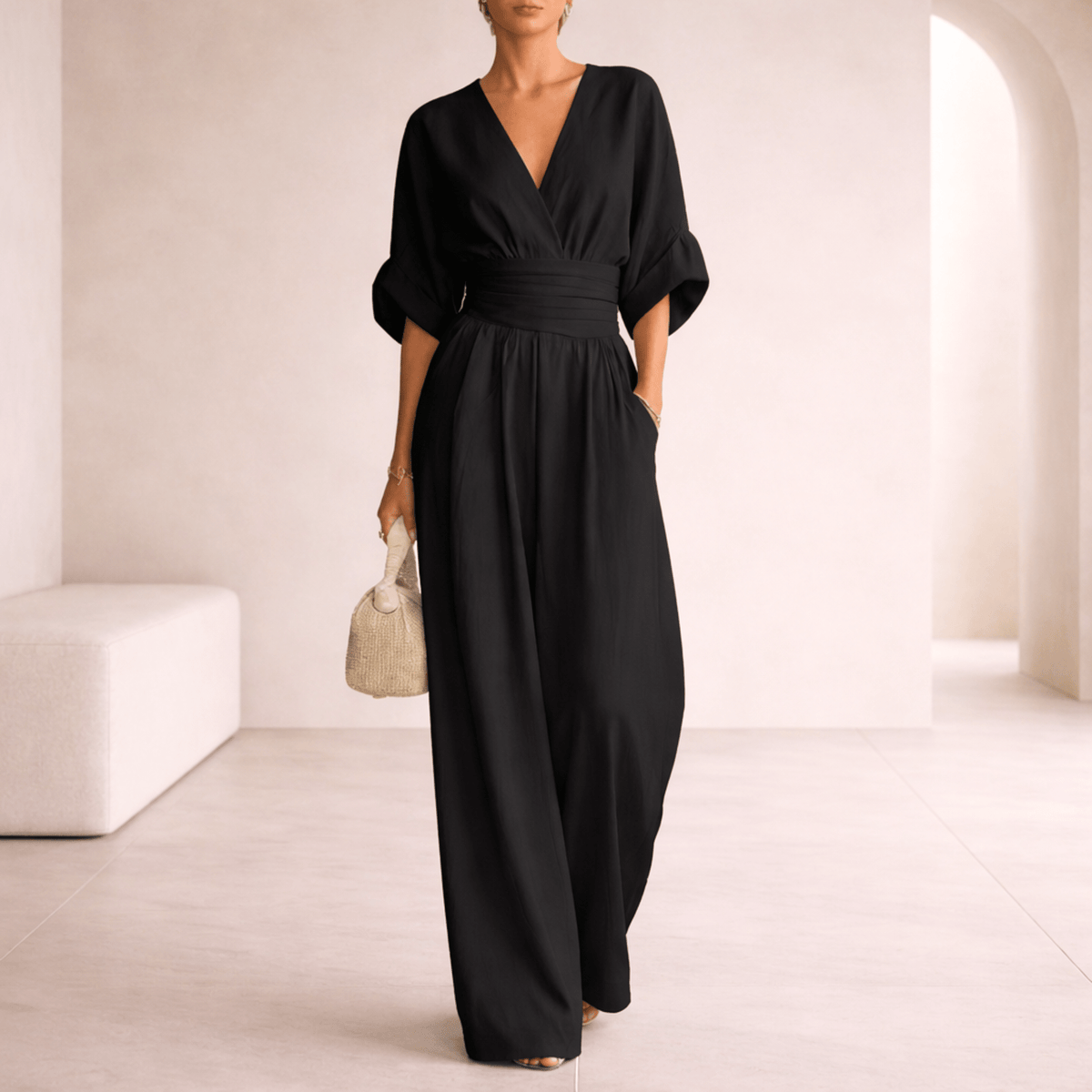 AURELIA | ELEGANT V-NECK WIDE-LEG JUMPSUIT