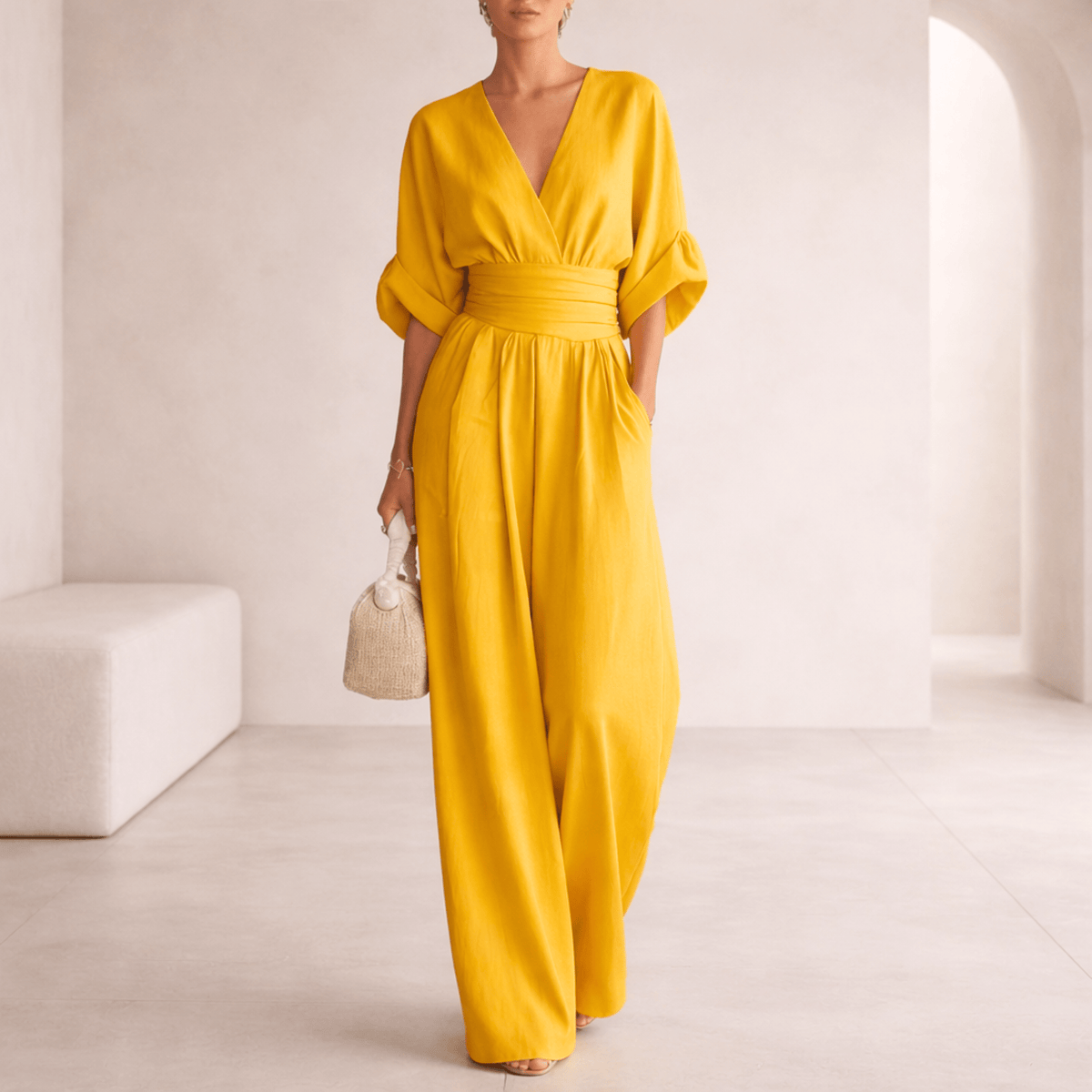 AURELIA | ELEGANT V-NECK WIDE-LEG JUMPSUIT