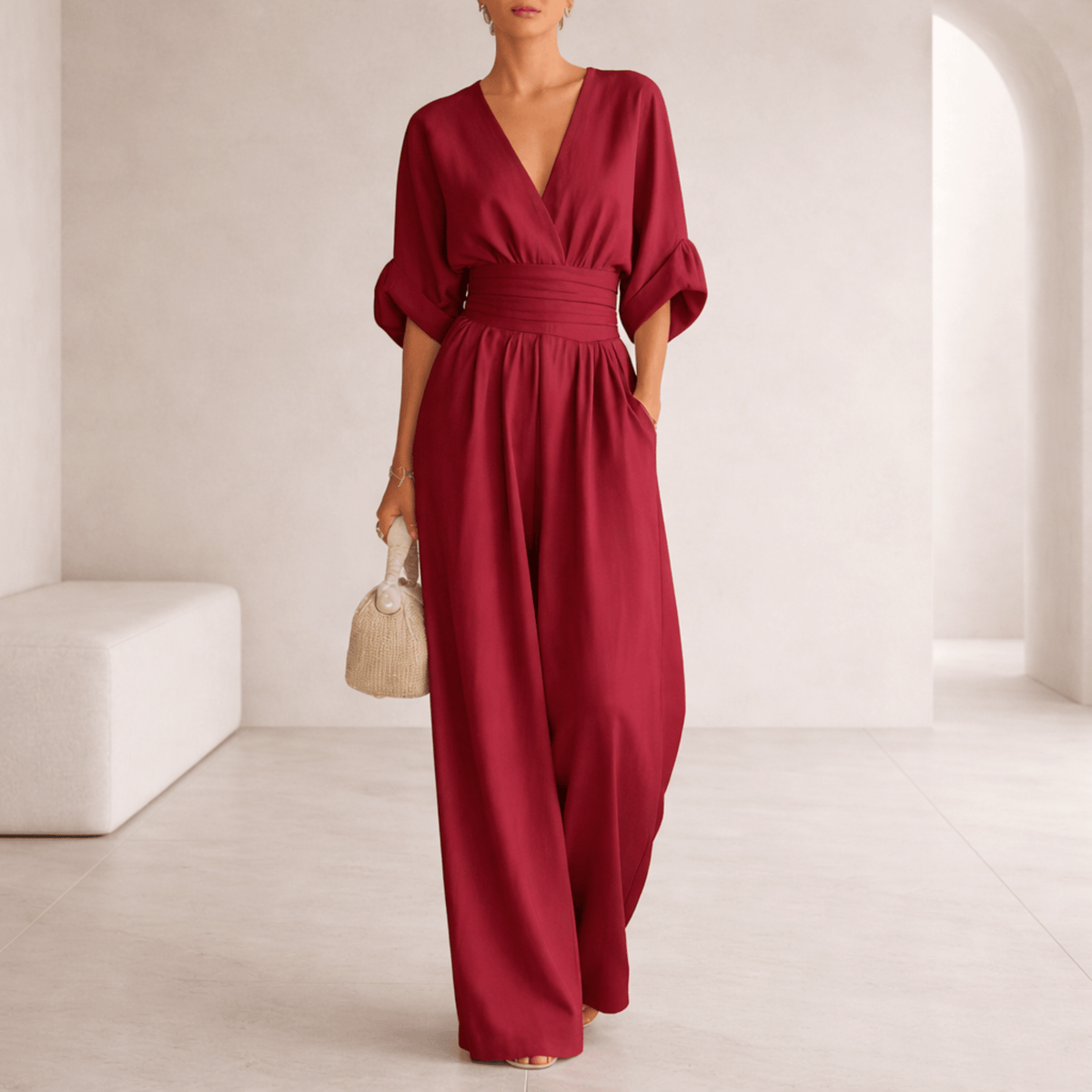 AURELIA | ELEGANT V-NECK WIDE-LEG JUMPSUIT