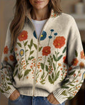 FLORA | FLORAL ZIP-UP KNITTED CARDIGAN