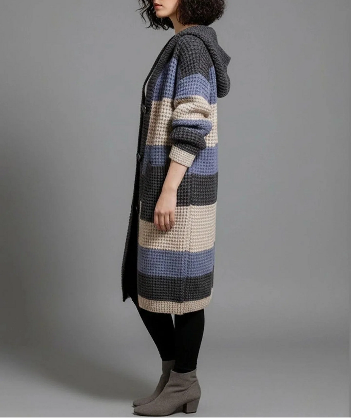 SARAH | MID-LENGTH HOODED CHUNKY KNIT CARDIGAN